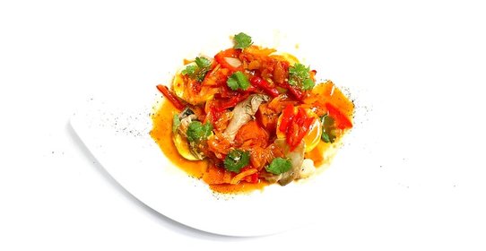 Рагу из тыквы с вешенками и соусом лечо