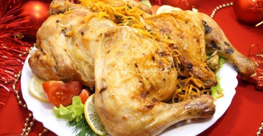 Запеченная курица с грибами