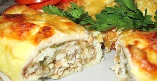Яичные блинчики с курицей и грибами