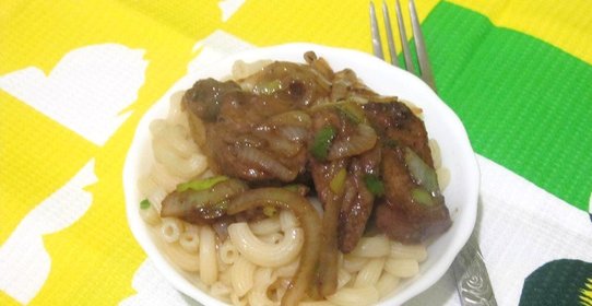 Макароны с печенью