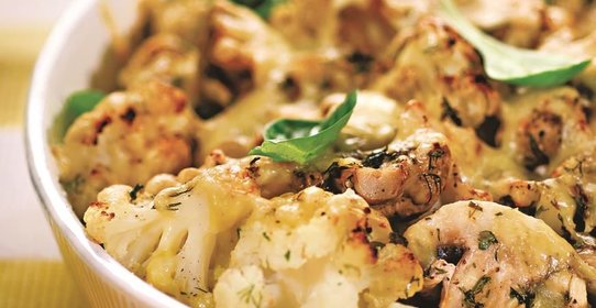 Цветная капуста, запеченная с грибами и сыром