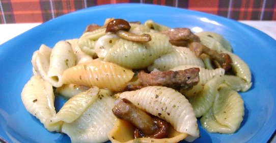 Ракушки с мясом и опятами в мультиварке