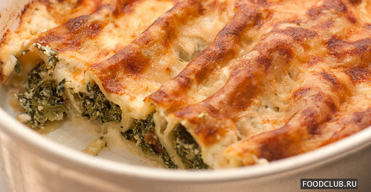Каннелони с сырно-шпинатной начинкой