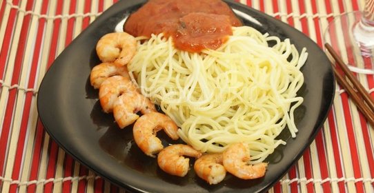 Креветки & спагетти