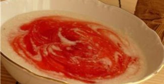 Каша мраморная на миндальном молоке с клюквенным киселем