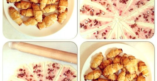 Творожные рогалики с малиновым джемом и финиками