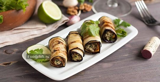 Рулетики из баклажанов с орехами