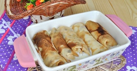 Блинчики с мясом в духовке
