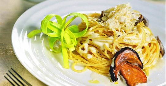 Спагетти с белыми грибами