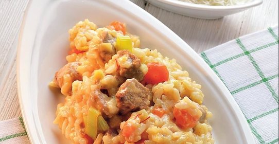 Ризотто с телятиной, овощами и лимоном