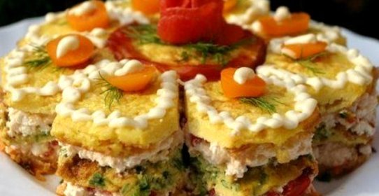 Порционный новогодний закусочный торт с сыром