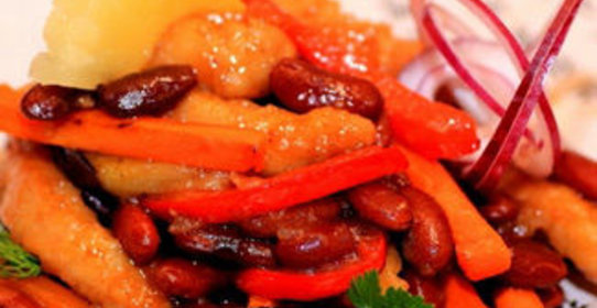 Шляпка Мексиканки (Свинина с красной фасолью в кисло сладком соусе)