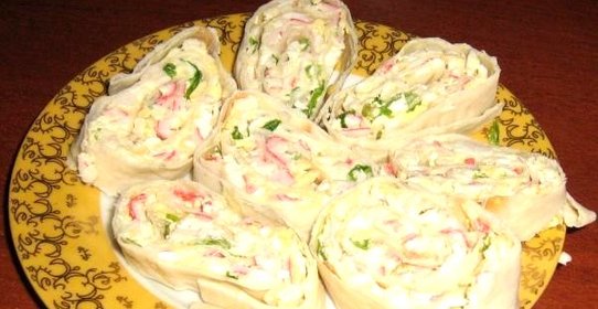 Рулет из лаваша с крабовыми палочками