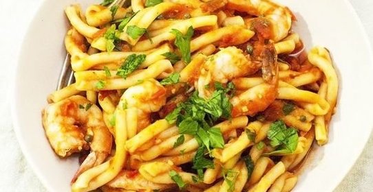 Макароны с креветками