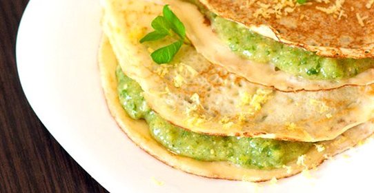 Пшеничные блинчики с фейхоа и мятой