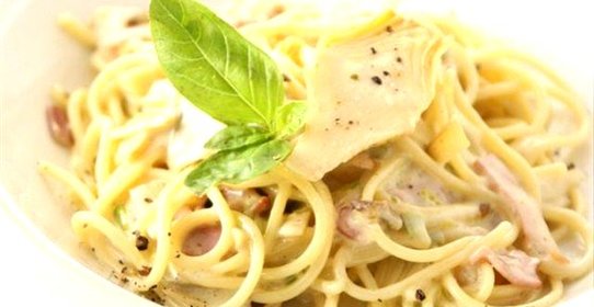 Спагетти карбонара с шампиньонами