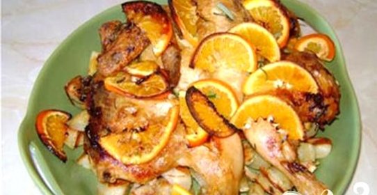Курица с розмарином, чесноком и апельсинами