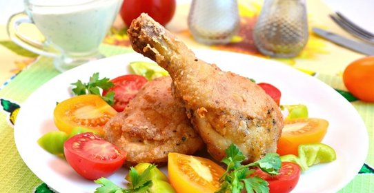 Хрустящие куриные окорочка в крахмальной панировке на сковороде