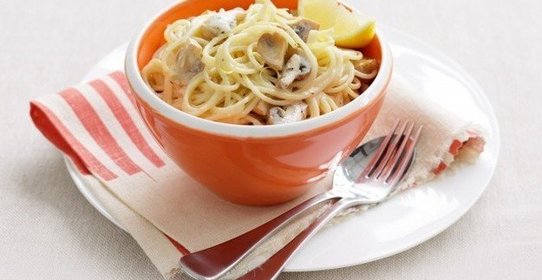 Спагетти с грибами и лимоном