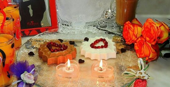 Вкусная валентинка. Сердечки-суфле, персики в желе, шоколадная открытка, конфеты ручной работы