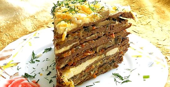 Печеночный торт с грибами