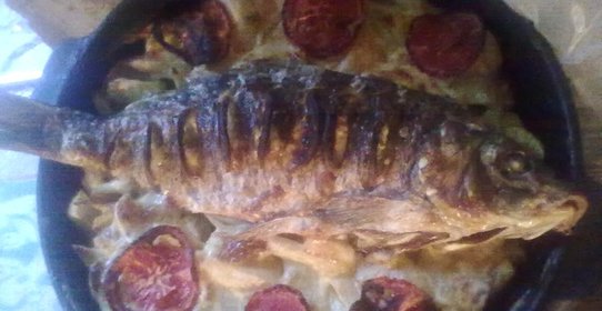 Запеченный карп или сазан с картошкой и луком