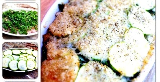 Куриный гратен с молодыми кабачками и пармезаном