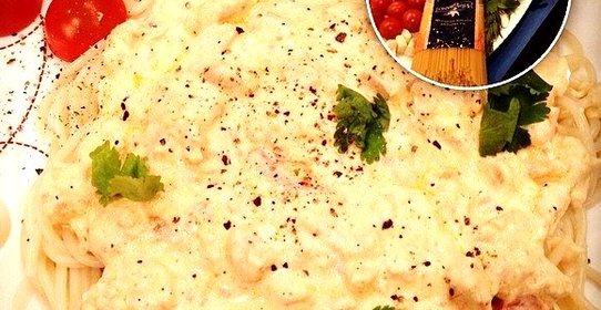 Паста с креветками и семгой