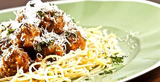 Мясные шарики с базиликом и спагетти