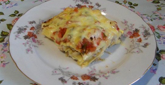 Лазанья с грибами и куриным филе