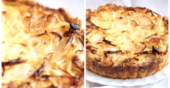 Луковый пирог со сметанной заливкой