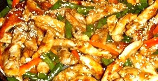 Куриное филе с грибами и фасолью