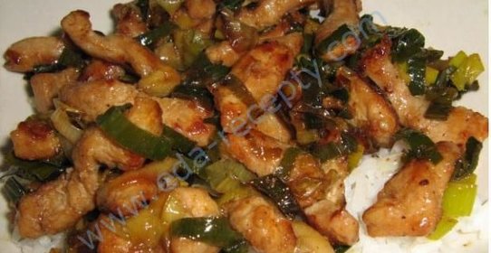 Говядина с луком-пореем в ароматном соусе по-монгольски