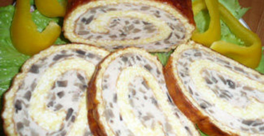Куринный рулет с грибами