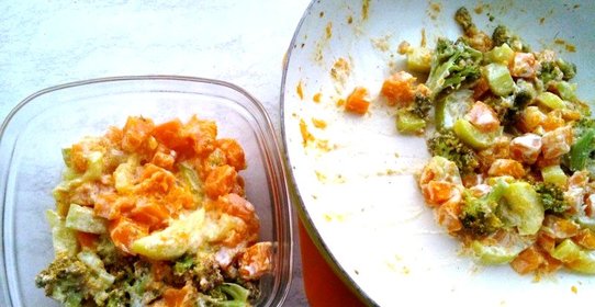 Тыква с овощами в сметане