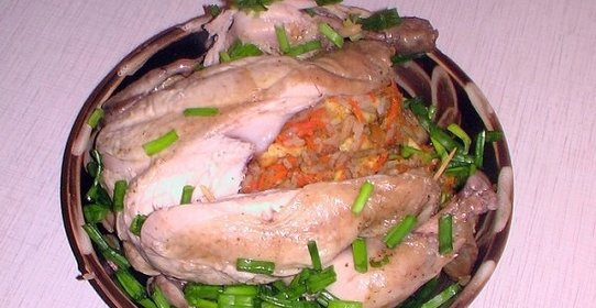 Курица в рукаве, фаршированная рисом