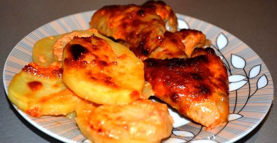 Куриные крылышки запеченные с картошкой