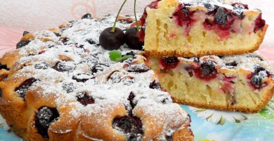 Быстрый пирог с вишнями